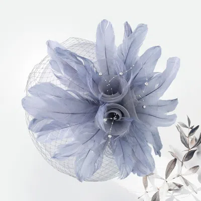 Fashnzfab Mesh Flower Feather Fascinator / Headband In Blue