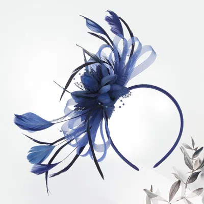 Fashnzfab Mesh Flower Feather Fascinator / Headband In Blue