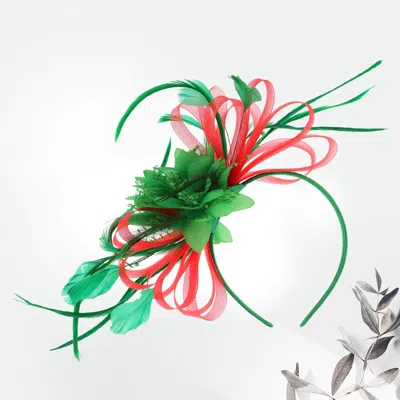 Fashnzfab Mesh Flower Feather Fascinator / Headband In Green