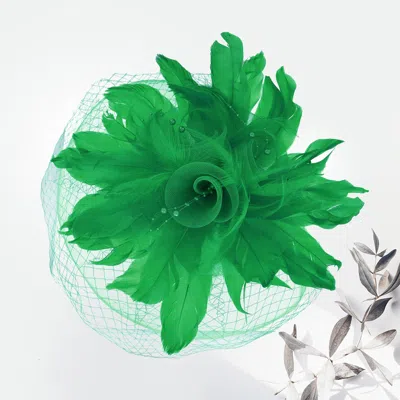 Fashnzfab Mesh Flower Feather Fascinator Headband In Green