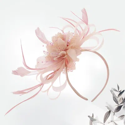 Fashnzfab Mesh Flower Feather Fascinator / Headband In Pink