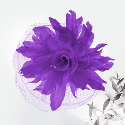 Fashnzfab Mesh Flower Feather Fascinator / Headband In Purple
