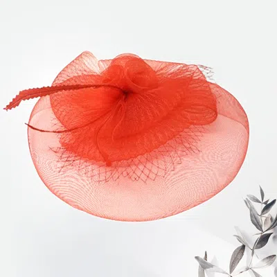 Fashnzfab Mesh Flower Feather Fascinator / Headband In Red