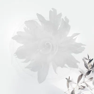 Fashnzfab Mesh Flower Feather Fascinator / Headband In White