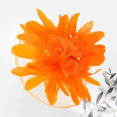 Fashnzfab Mesh Flower Feather Fascinator / Headband In Yellow