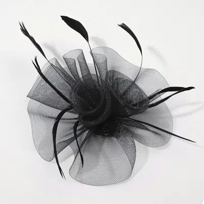 Fashnzfab Mesh Flower Feather Mesh Fascinator / Headband In Black