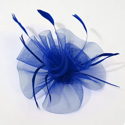 Fashnzfab Mesh Flower Feather Mesh Fascinator / Headband In Blue