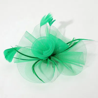 Fashnzfab Mesh Flower Feather Mesh Fascinator / Headband In Green