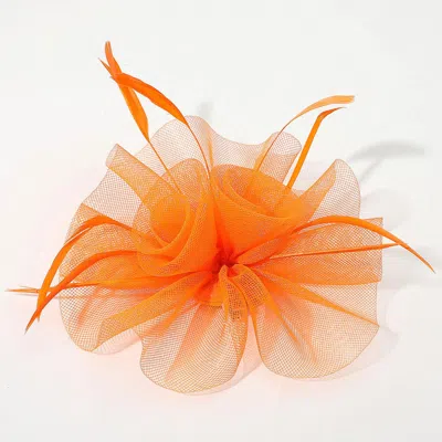 Fashnzfab Mesh Flower Feather Mesh Fascinator / Headband In Orange