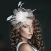 Fashnzfab Mesh Flower Feather Mesh Fascinator / Headband In White