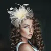 Fashnzfab Mesh Flower Feather Mesh Fascinator / Headband In White