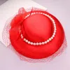 Fashnzfab Mesh Flower Feather Pearl Trimmed Fascinator / Headband In Red