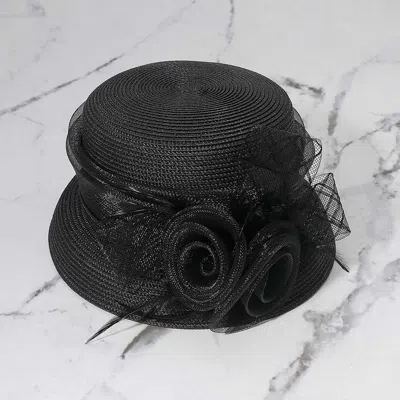 Fashnzfab Mesh Flower Feather Pointed Dressy Hat 23" In Black