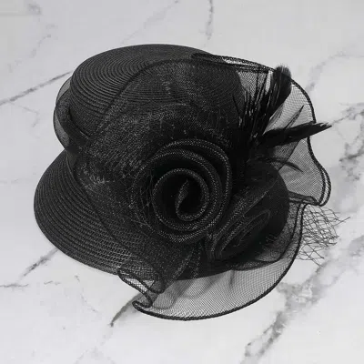 Fashnzfab Mesh Flower Feather Pointed Dressy Hat In Black