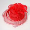 Fashnzfab Mesh Flower Feather Pointed Fascinator / Dressy Hat In Red