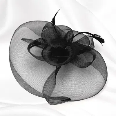 Fashnzfab Mesh Flower Feather Pointed Fascinator / Headband In Black