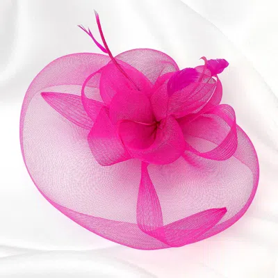 Fashnzfab Mesh Flower Feather Pointed Fascinator / Headband In Pink