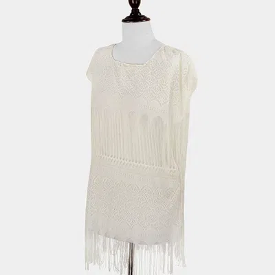 Fashnzfab Mesh Fringe Poncho In White