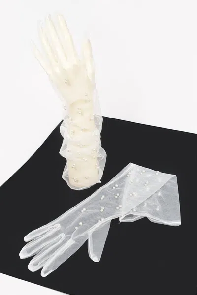 Fashnzfab Mesh Long Gloves In White