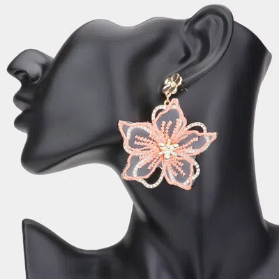 Fashnzfab Mesh Open Metal Flower Layered Dangle Earrings - Coral In Pink