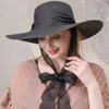 Fashnzfab Mesh Ribbon Floppy Straw Sun Hat In Black