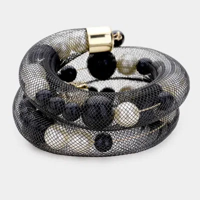 Fashnzfab Mesh Tube Pearl Adjustable Bracelet Black, Cream In Multi