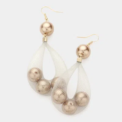 Fashnzfab Mesh Tube Pearl Drop Earrings In Gold