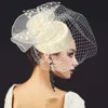 Fashnzfab Mesh Veil Flower Fascinator / Headband In Neutral