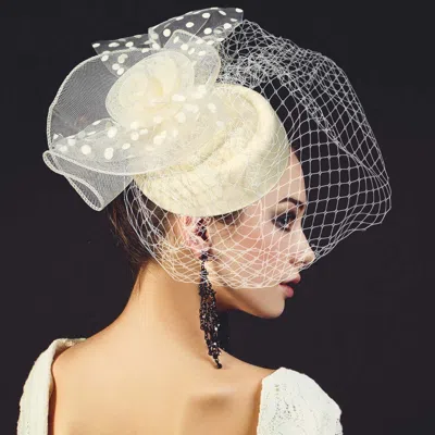 Fashnzfab Mesh Veil Flower Fascinator / Headband In Neutral