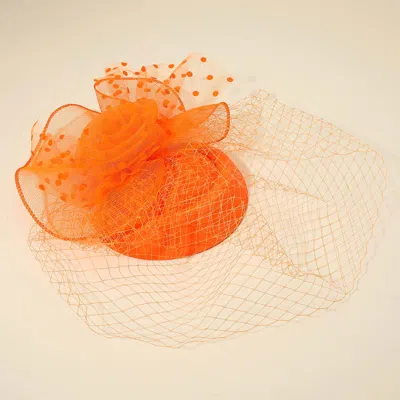 Fashnzfab Mesh Veil Flower Fascinator / Headband In Orange
