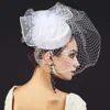 Fashnzfab Mesh Veil Flower Fascinator / Headband In White