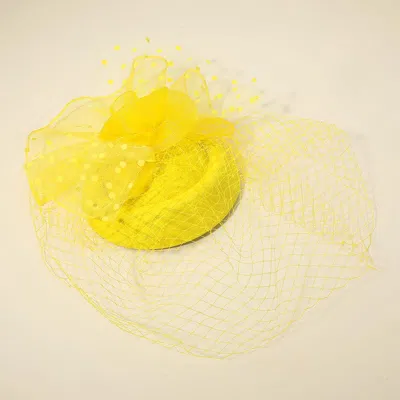 Fashnzfab Mesh Veil Flower Fascinator / Headband In Yellow