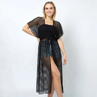 Fashnzfab Mesh Vest Poncho With Draw String In Black