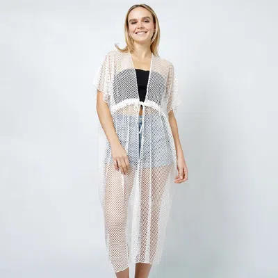 Fashnzfab Mesh Vest Poncho With Draw String In White