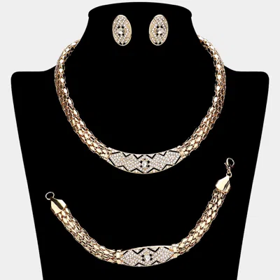 Fashnzfab Metal Abstract Rhinestone Paved Necklace Jewelry Set In Multi
