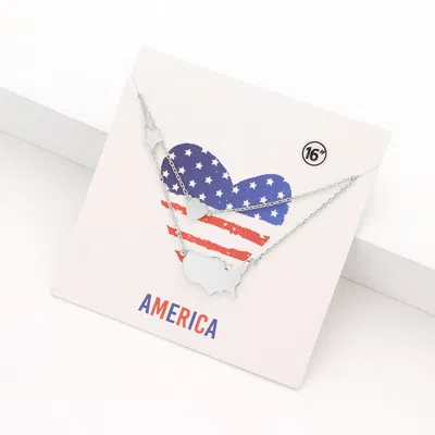Fashnzfab Metal American Usa Flag United State Map Star Heart Pendant Double Layered Necklace - Rhodium In Multi
