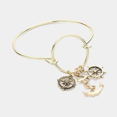 Fashnzfab Metal Anchor & Ship Helm Charm Hook Bracelet Antique Gold In Silver