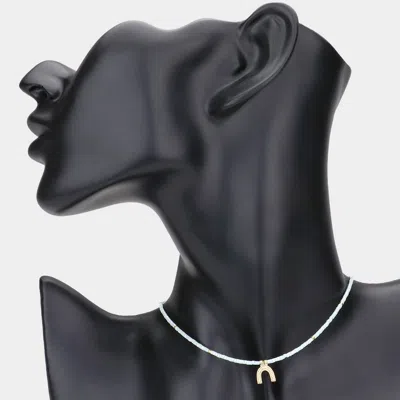 Fashnzfab Metal Arch Pendant Tiny Beaded Choker Necklace In Black