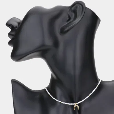 Fashnzfab Metal Arch Pendant Tiny Beaded Choker Necklace In Black