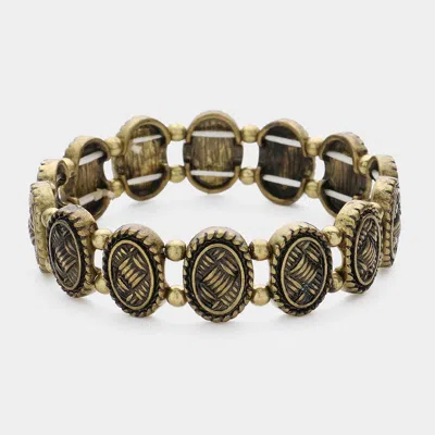 Fashnzfab Metal Archaic Oval Stretch Bracelet Gold Burnished In Multi