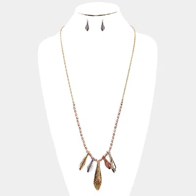 Fashnzfab Metal Ball Abstract Bar Fringe Long Necklace In Multi