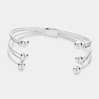 Fashnzfab Metal Ball Accented Cuff Bracelet Silver