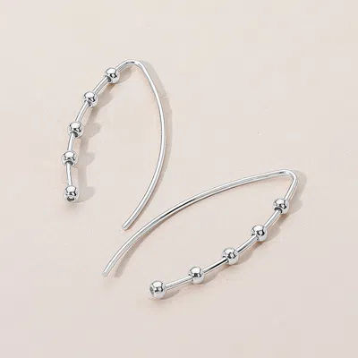 Fashnzfab Metal Ball Accented Curved Drop Earrings In Metallic