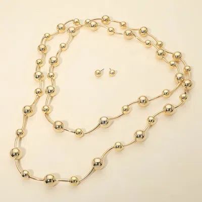 Fashnzfab Metal Ball And Bar Beaded Stretch Wrappable Long Necklace In Gold