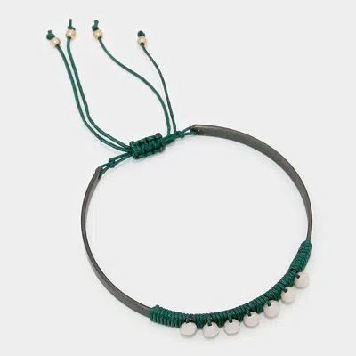 Fashnzfab Metal Ball Beaded Adjustable Cinch Pull Tie Bracelet Neutral, Patina Verdigris In Green
