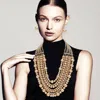 Fashnzfab Metal Ball Beaded Multi Layered Strand Statement Necklace In Gold