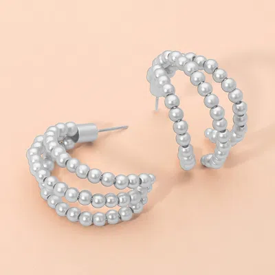 Fashnzfab Metal Ball Beaded Split Hoop Earrings In Silver