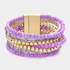 Fashnzfab Metal Ball Beads Beaded Faux Leather Magnetic Bracelet Purple In Purple