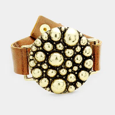 Fashnzfab Metal Ball Cluster Metallic Faux Leather Bracelet In Multi