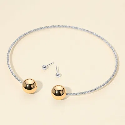 Fashnzfab Metal Ball Collar Choker Necklace In Silver